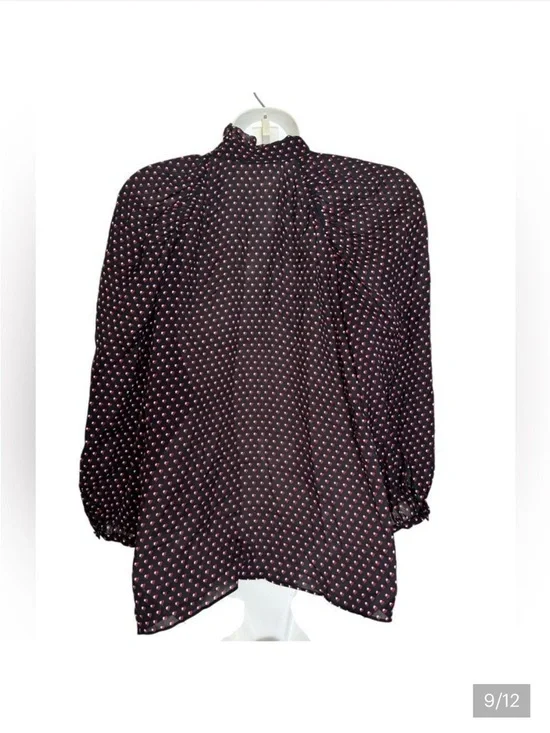 FRAME 100% Silk Black Heart Print Grace Blouse - Picture 3 of 5